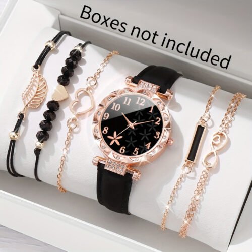 Women's Watch New Style Women's Casual Watch Light Luxury Diamond-encrusted Starfish Pattern Dial Belt Quartz Watch Beaded Bracelet suit
