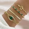 4 Pcs Gold Plated Charms Hanging Bracelet Set with Rhinestones