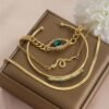 4 Pcs Gold Plated Charms Hanging Bracelet Set with Rhinestones