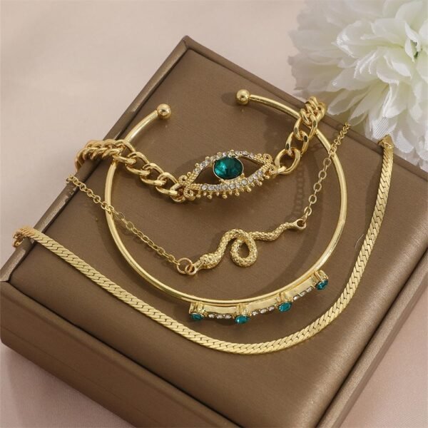 4 Pcs Gold Plated Charms Hanging Bracelet Set with Rhinestones